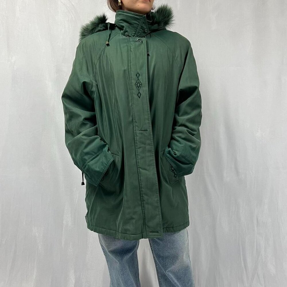 Green Vintage Apropos Parka With FauxFur Trim and Hood